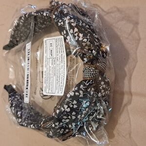 Wide Headband Floral Bow Black, Brown, and White with Checker Ribbon Accent